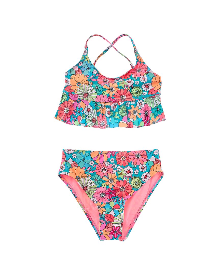 

Beach Lingo 2pc Комплект купальника с рюшами на лифе и высокими трусиками, зеленый