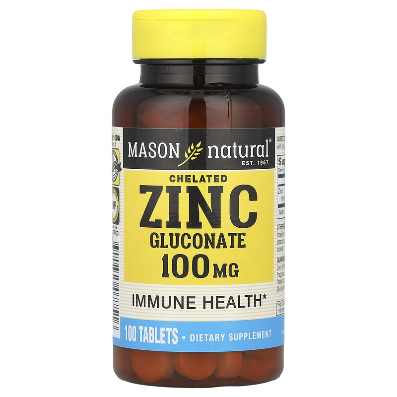 

Mason Natural, Хелатный глюконат цинка, 100 мг, 100 таблеток