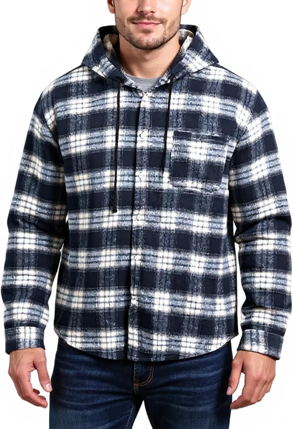 

Куртка RTTUIOP для мужчин, клетчатая толстовка с капюшоном, зимняя, на пуговицах