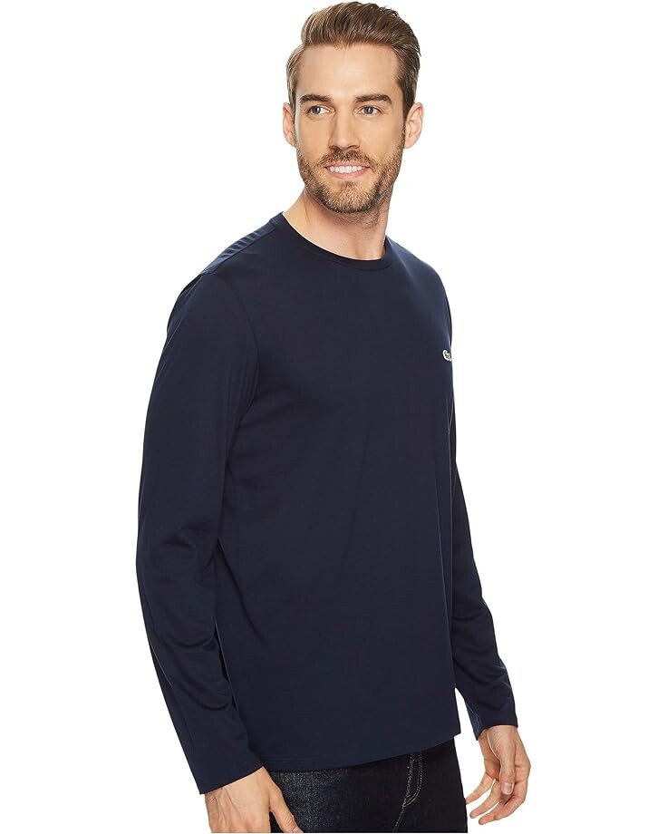 Футболка Lacoste Long Sleeve Pima Jersey Crew Neck, цвет Navy Blue — фото 4