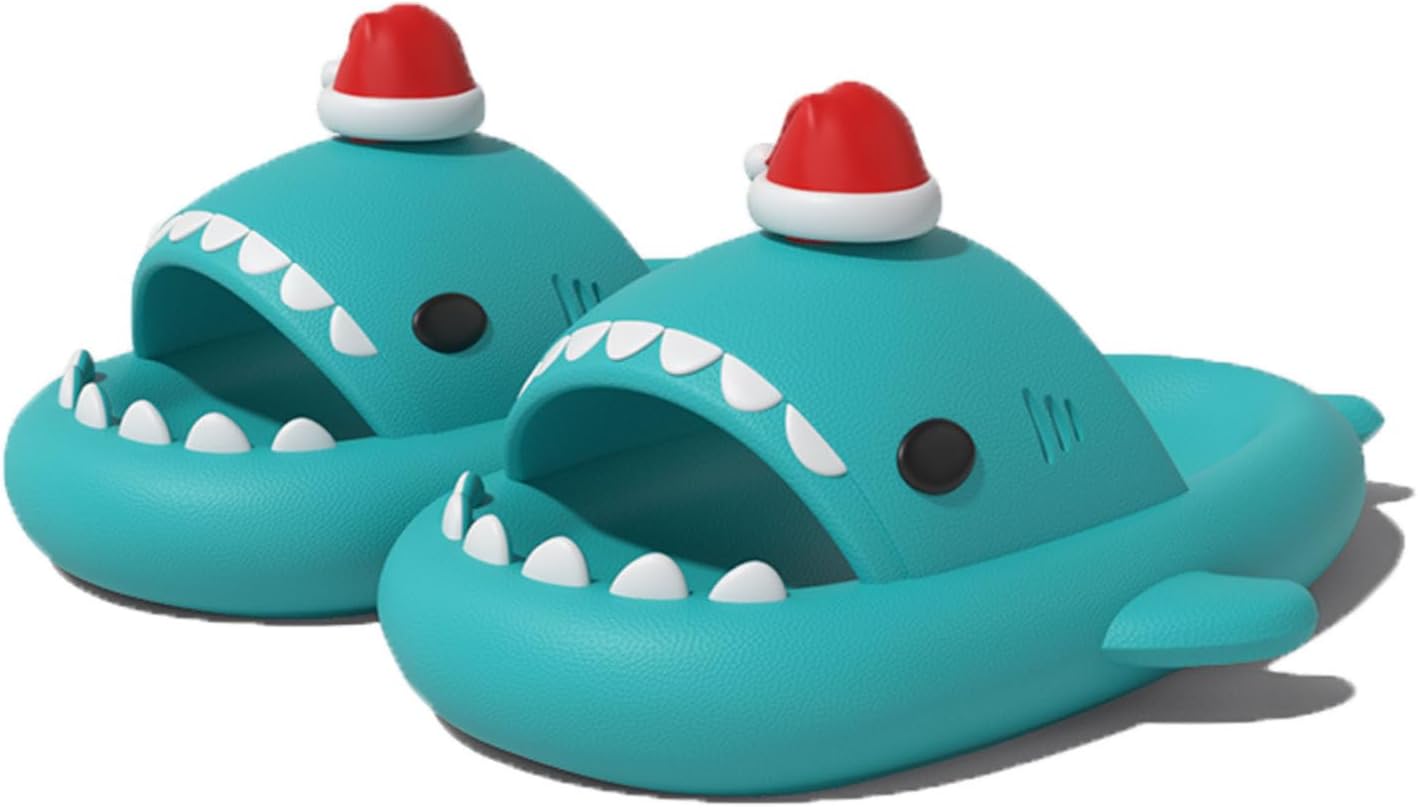 

Рождественские шлепанцы Zureto Shark, сандалии Cloud Shark 3D с рождественским мультяшным акулой для женщин и мужчин, зеленый