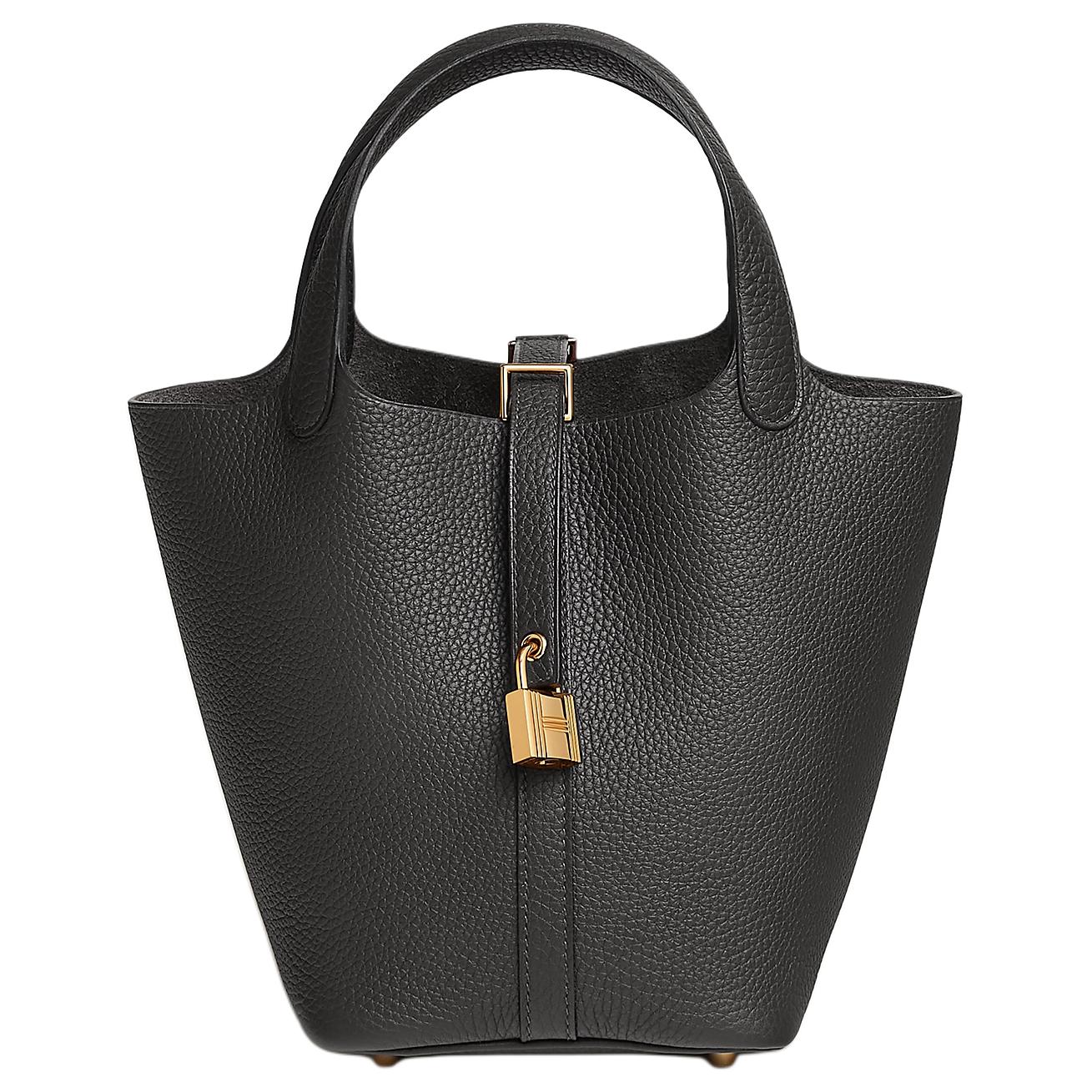 

Picotin Lock Clemence Bullock кожаная корзина-сумка, ведро, женская сумка O0 темная бронза черная медь HERMES, K Stamp