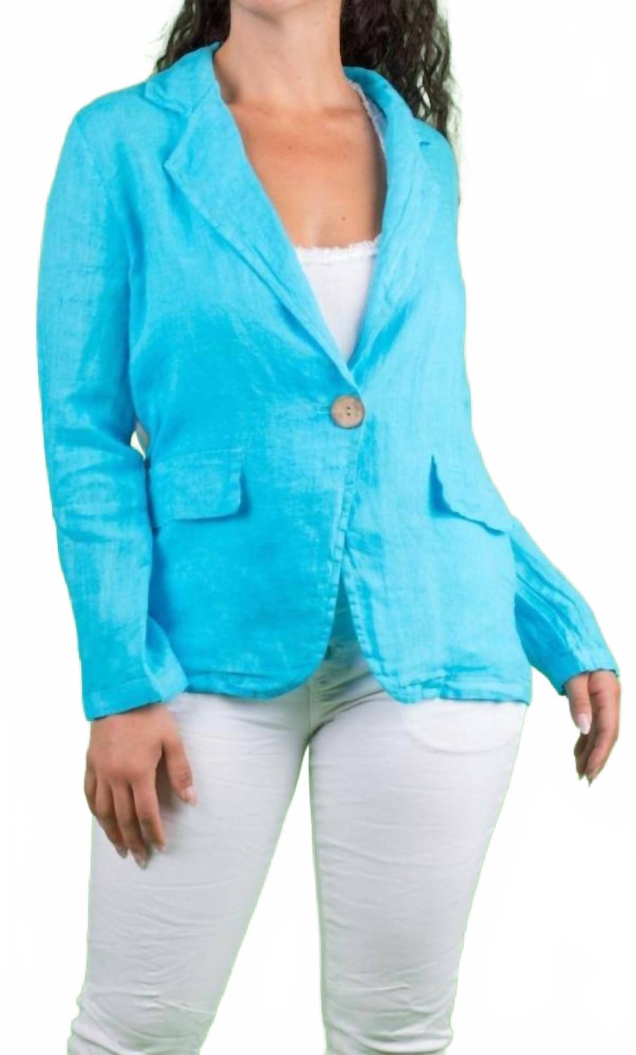 

Льняной блейзер с длинными рукавами Sabrina бирюзового цвета Gigi Moda, бирюзовый
