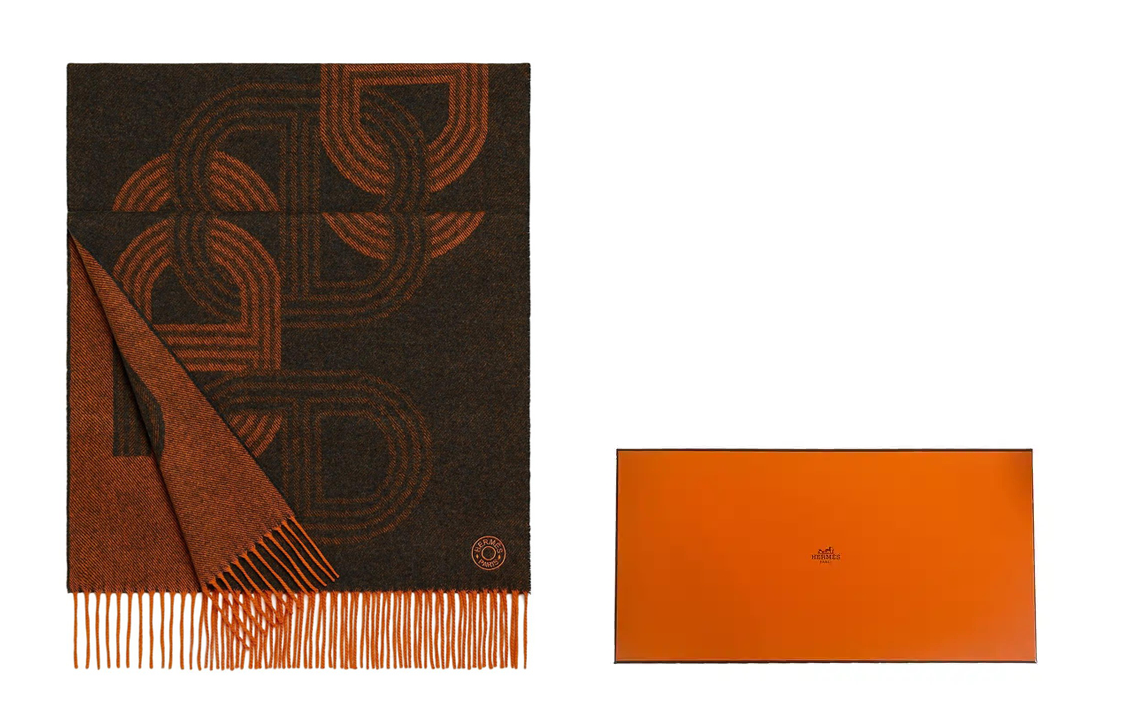 Шарф мужской из кашемира HERMES, оранжевый — фото 3
