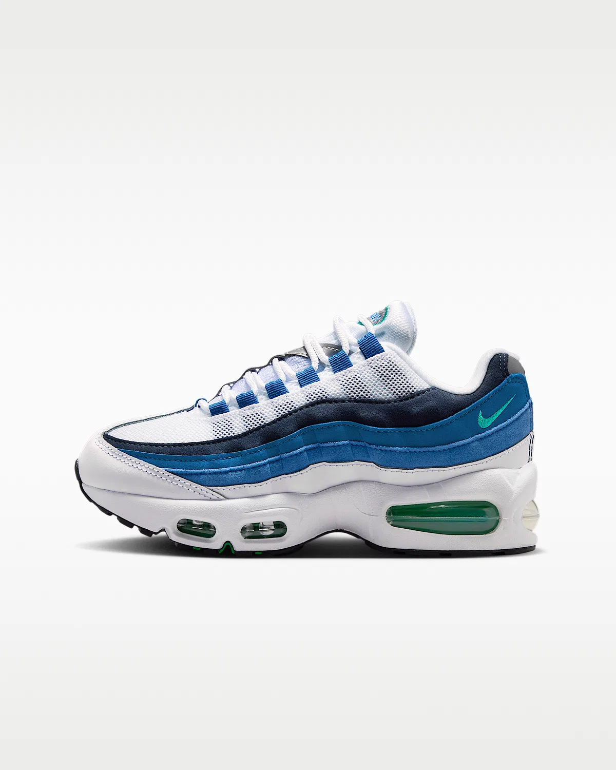 Кроссовки Nike Air Max 95 "Big Bubble" Premium для старших детей, White/Lake Blue/French Blue/Emerald Green