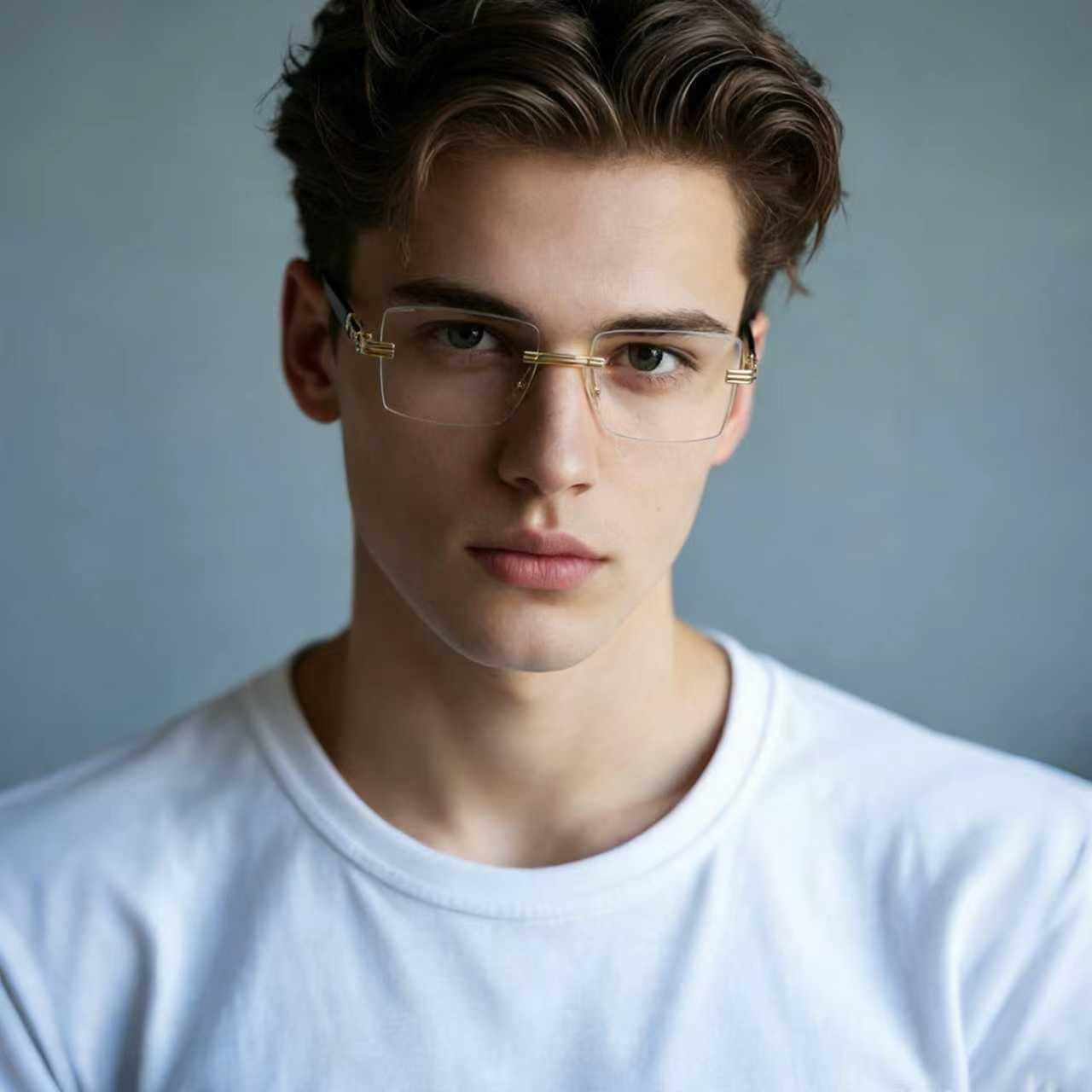 

Солнцезащитные очки Siming без оправы, золотистые металлические акценты, квадратная форма, глянцевая текстура, винтажные прозрачные очки для женщин и мужчин Generic, Gold-gradient Brown