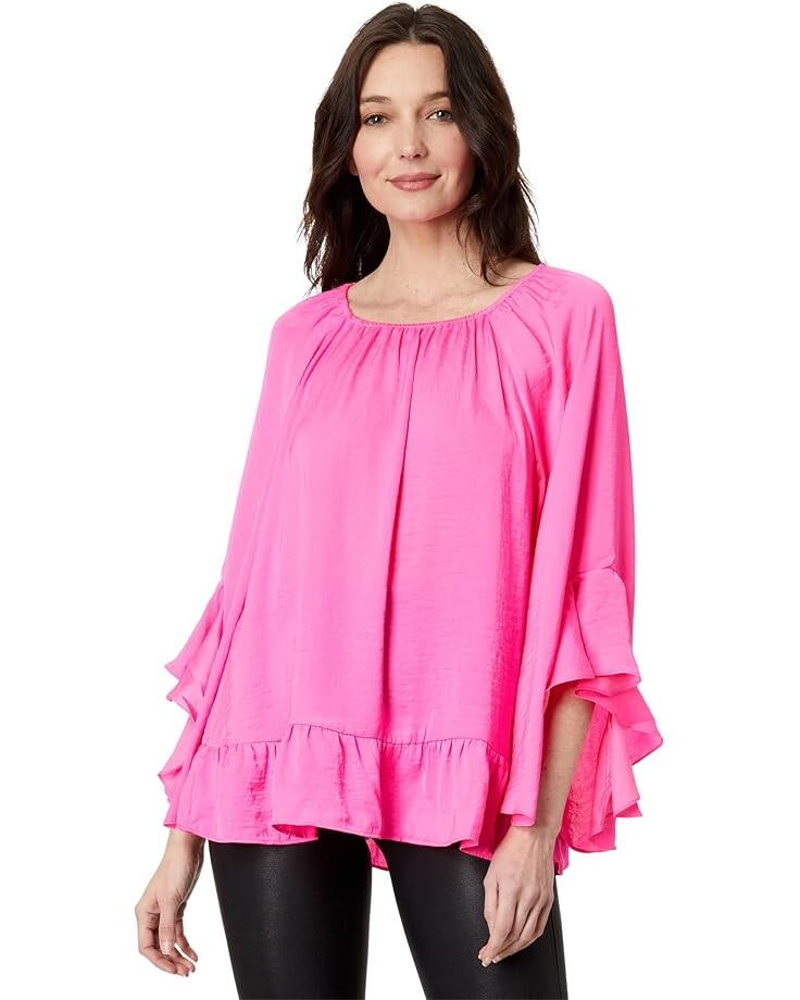 

Блузка Vince Camuto Flowy Ruffled Blouse with 3/4 Sleeve, цвет Hot Pink