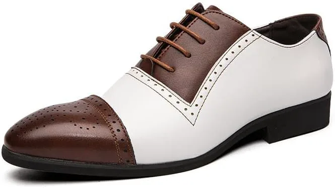 

Мужские оксфорды Santimon, формальные туфли с двухцветной patchwork отделкой, шнуровка, для деловых встреч, смокинга и свадеб, белый