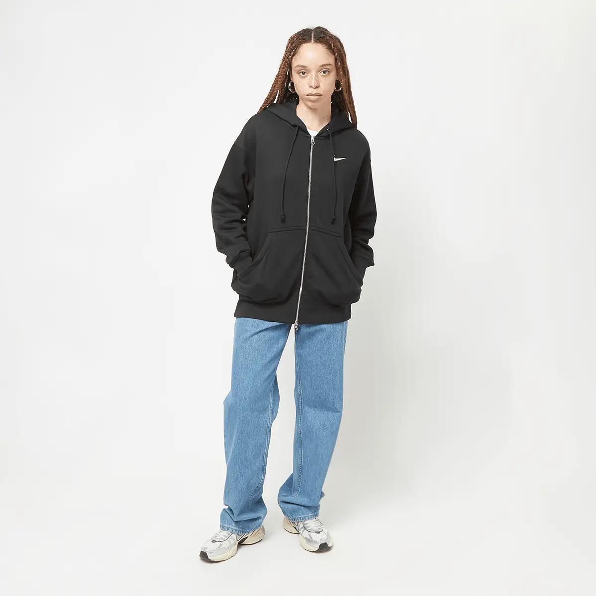 Худи Nike Sportswear Phoenix Fleece Oversized Full-Zip, черно-белый — фото 4