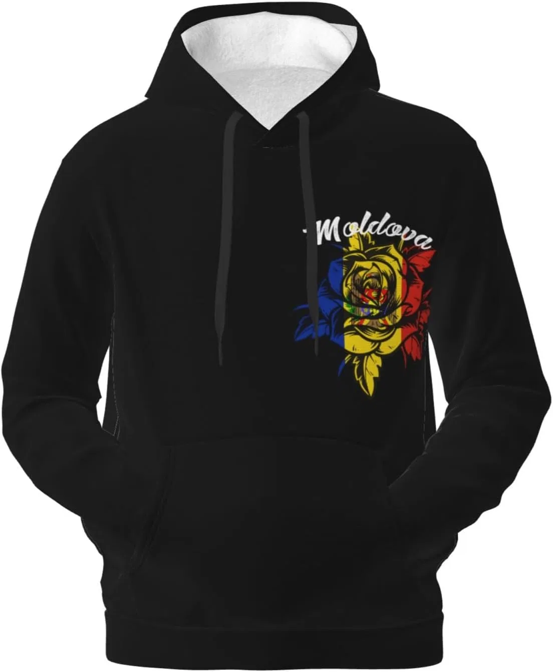 Винтажная флисовая толстовка с капюшоном и карманом Moldova Moldovan Flag Generic, черный — фото 2