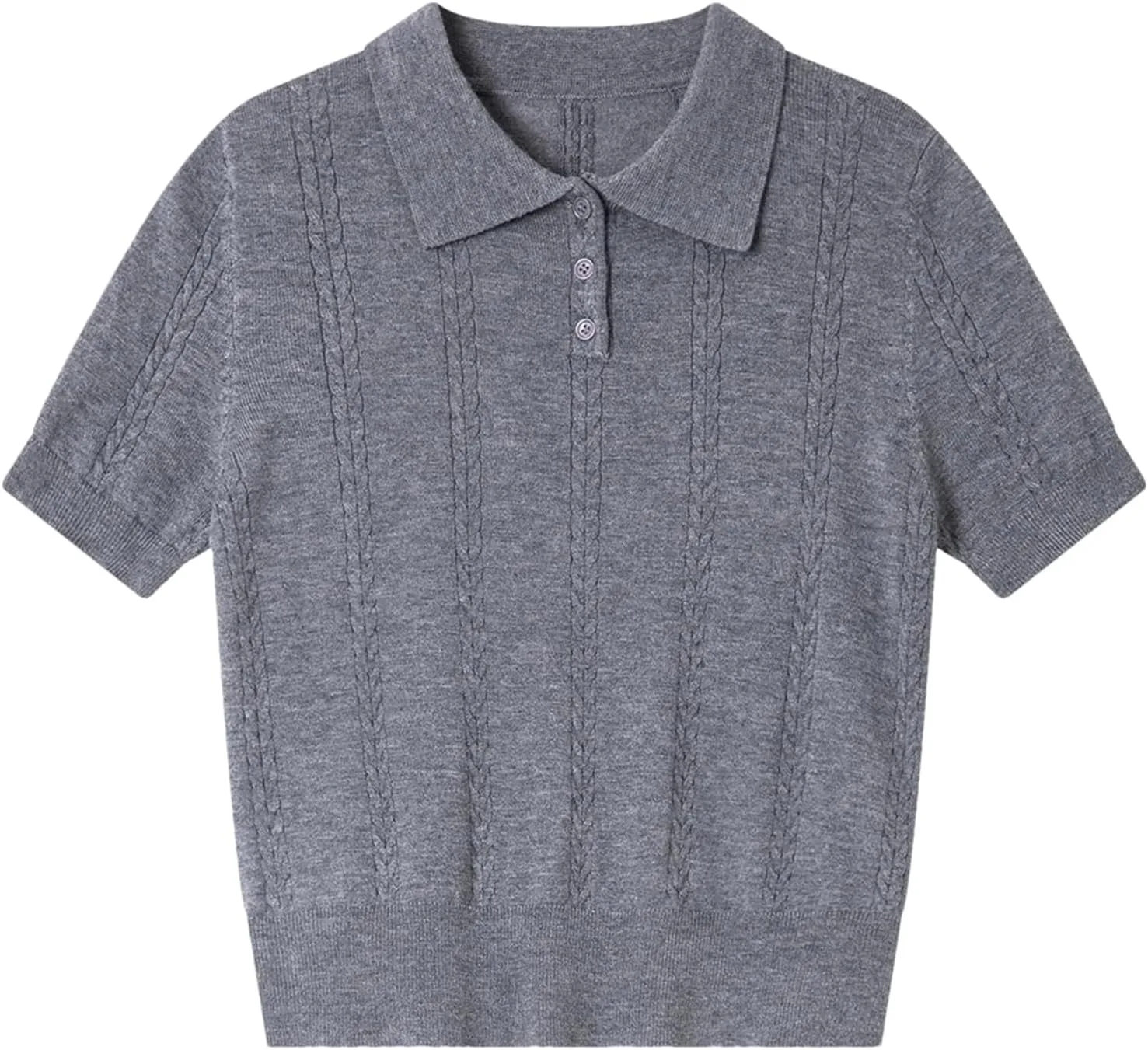 

Женский вязаный пуловер с коротким рукавом и прямым кроем