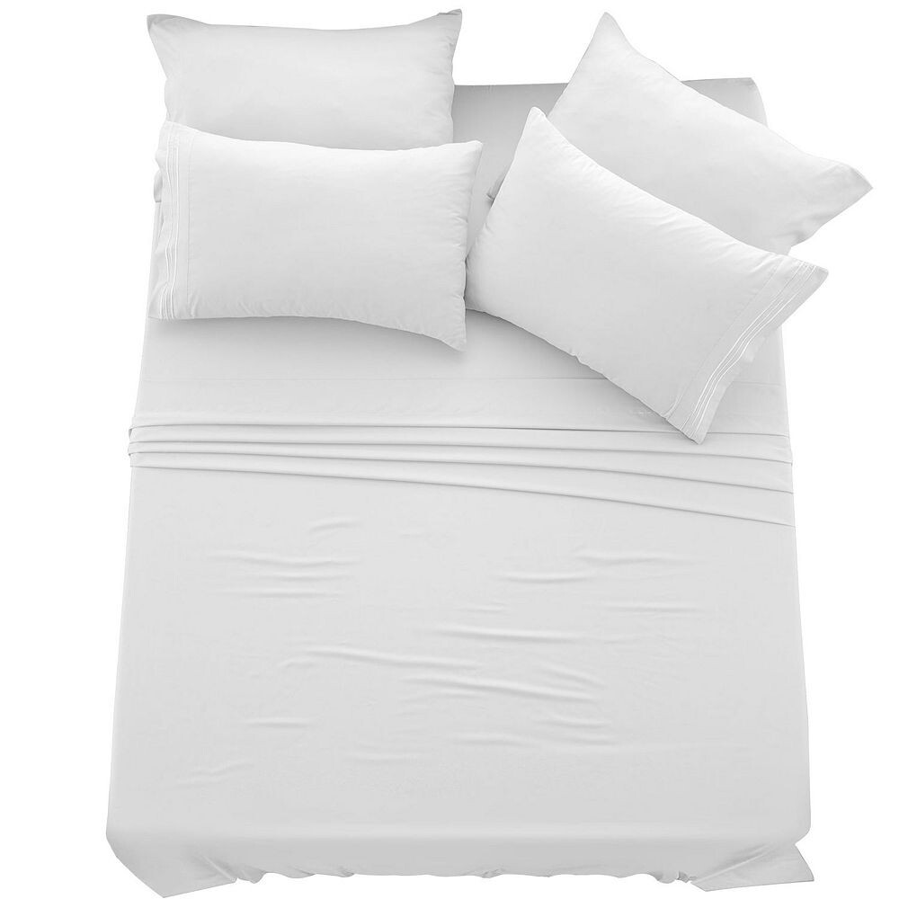 

Коллекция Lux Decor, комплект из 6 однотонных простыней, мягкие простыни из микрофибры с глубокими карманами и наволочками Lux Decor Collection, белый