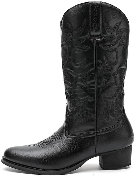 

Мужские повседневные низкие ботинки XBTEVUDAK, зимние ботинки, классические ботинки с вышивкой и квадратным носком, деревенские ботинки средней высоты, западные ковбойские ботинки для мужчин, в ковбойском стиле, черный