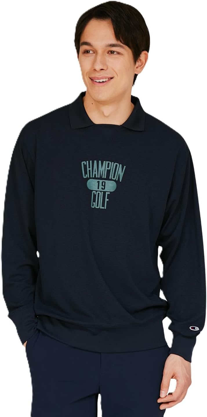 

Поло RelaxFit с длинными рукавами, защитой от УФ-излучения и быстрым высыханием, с графическим логотипом, идеально подходит для игры в гольф Champion, темно-синий