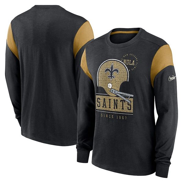 Мужская футболка с длинным рукавом New Orleans Saints Rewind Playback Helmet в цвете heather black Nike — фото 2