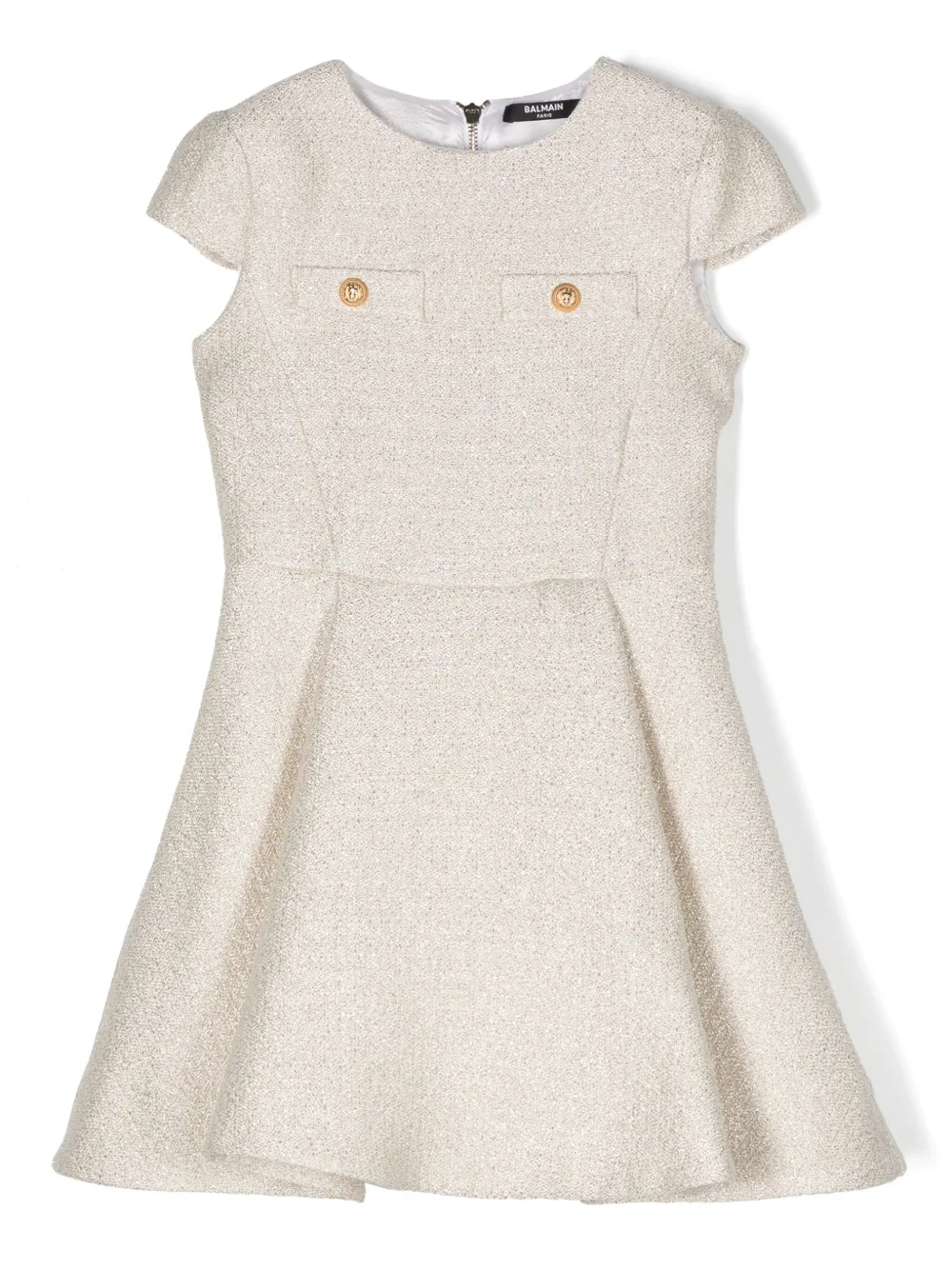 

Платье мини с эффектом металлик Balmain Kids, нейтральный