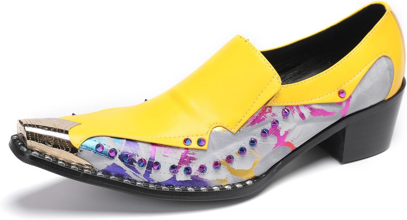 

Мужские лоферы Santimon из натуральной кожи с металлическим носком и отделкой бусинами, модные повседневные туфли без шнуровки, желтый