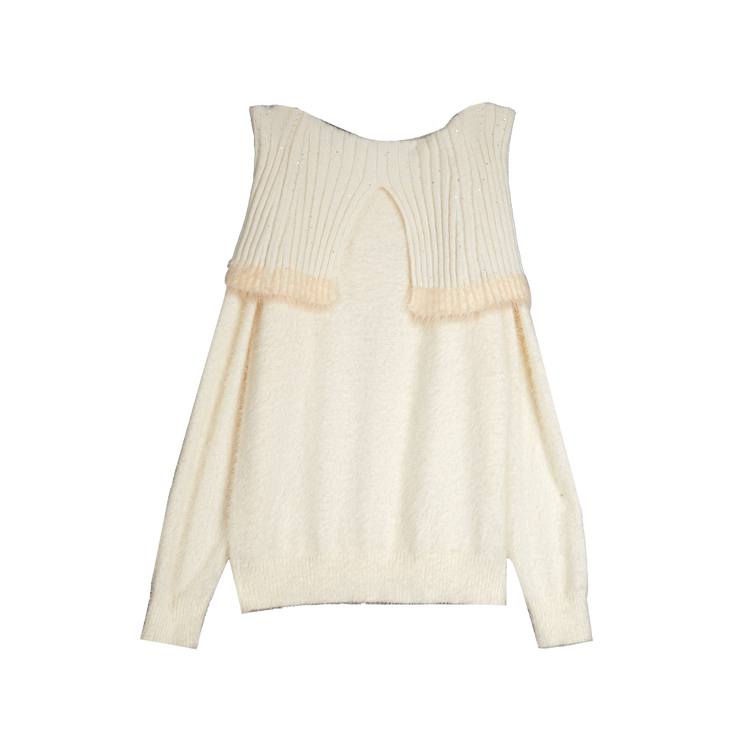 

XU ZHI Вязаный топ для женщин с лодочкой и умеренной асимметрией ELLE, экрю