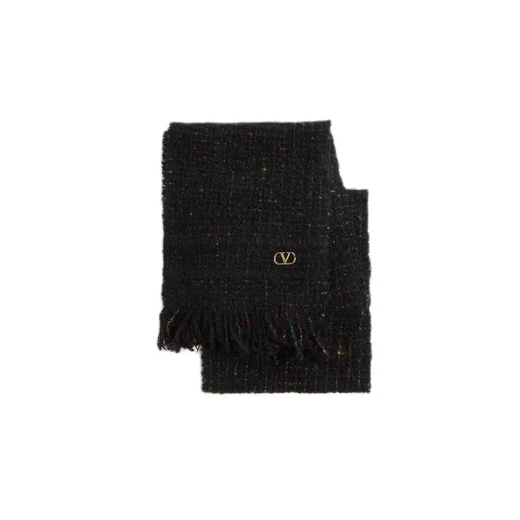 

Valentino Шерстяной вязаный шарф женский черный, Black