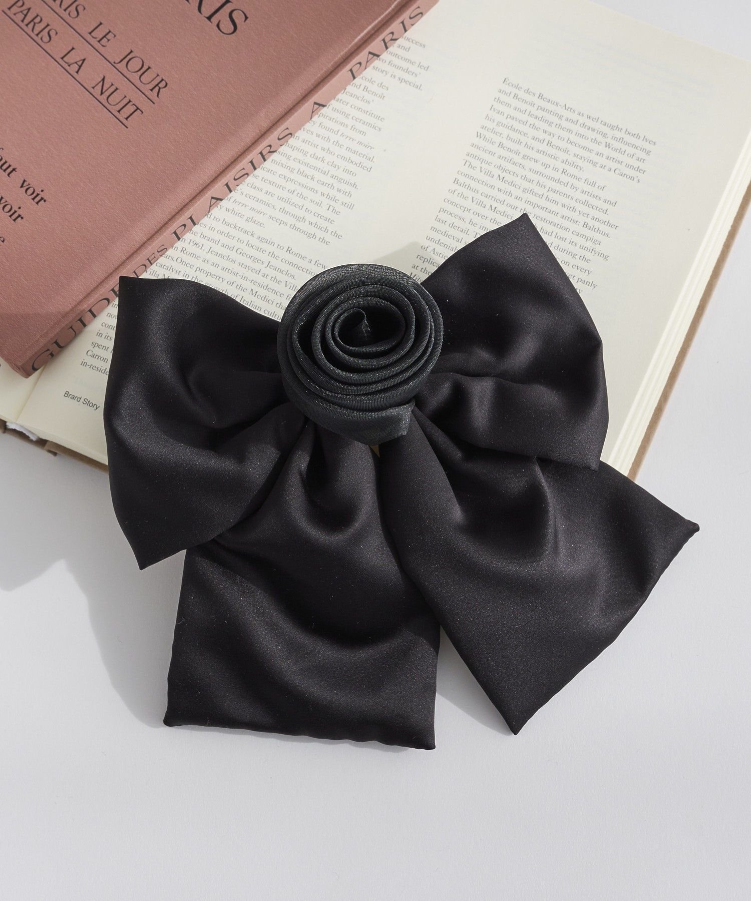 Заколка для волос из органзы с розами и большой лентой. Maison De Fleur, black