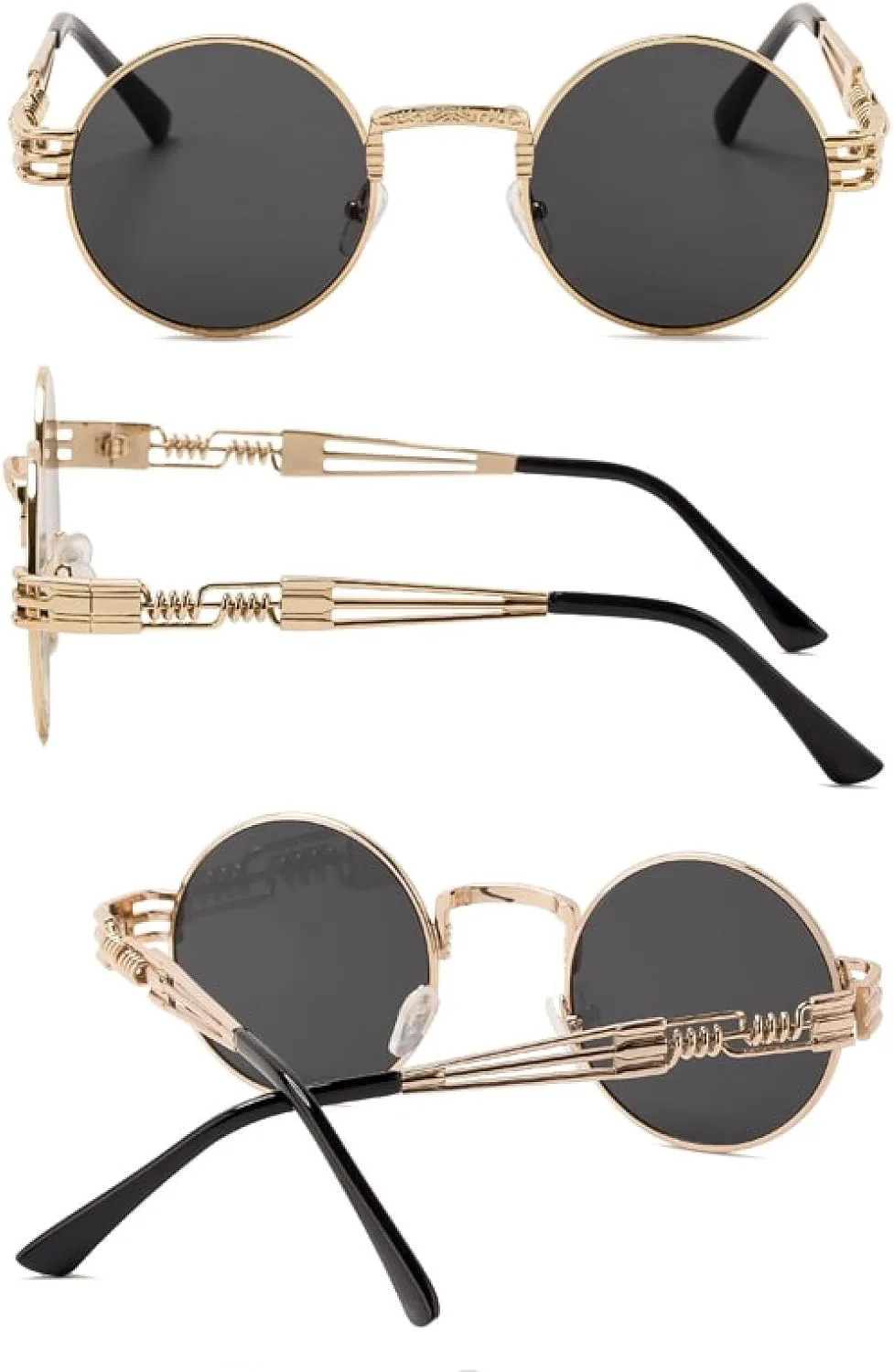 

Солнцезащитные очки для мужчин и женщин в стиле стимпанк, круглая металлическая оправа, двойные пружинные дужки, разноцветные, защита от УФ-излучения UV400 DSVIGF, 07