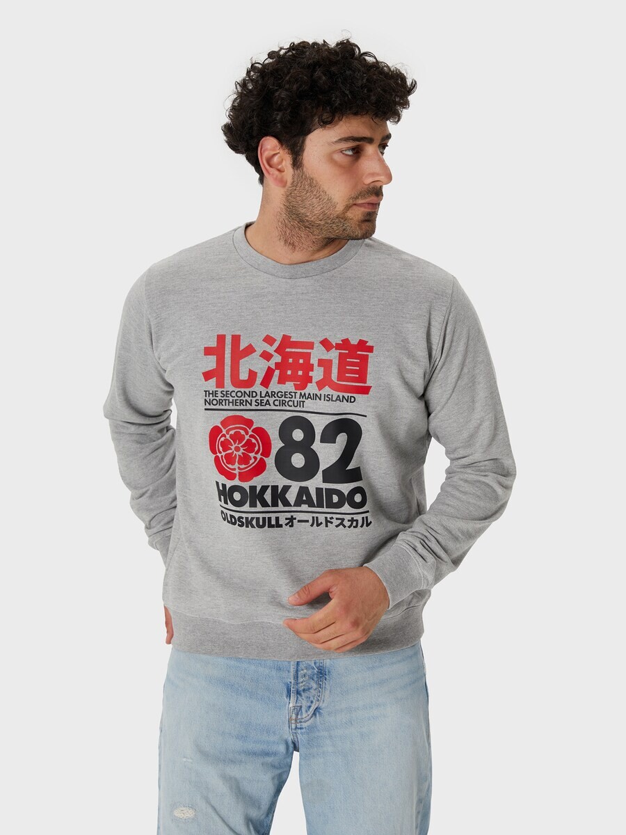 

Толстовка Oldskull Retro Japan Island, цвет mottled grey