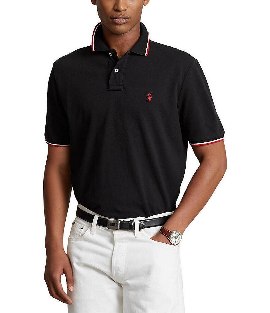 

Рубашка-поло классического кроя из сетки с короткими рукавами Polo Ralph Lauren, черный