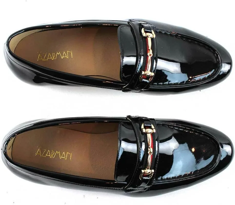 Лоферы мужские, Patent Black, с золотой пряжкой, Slip On, Modern Classic AZAR MAN — фото 4