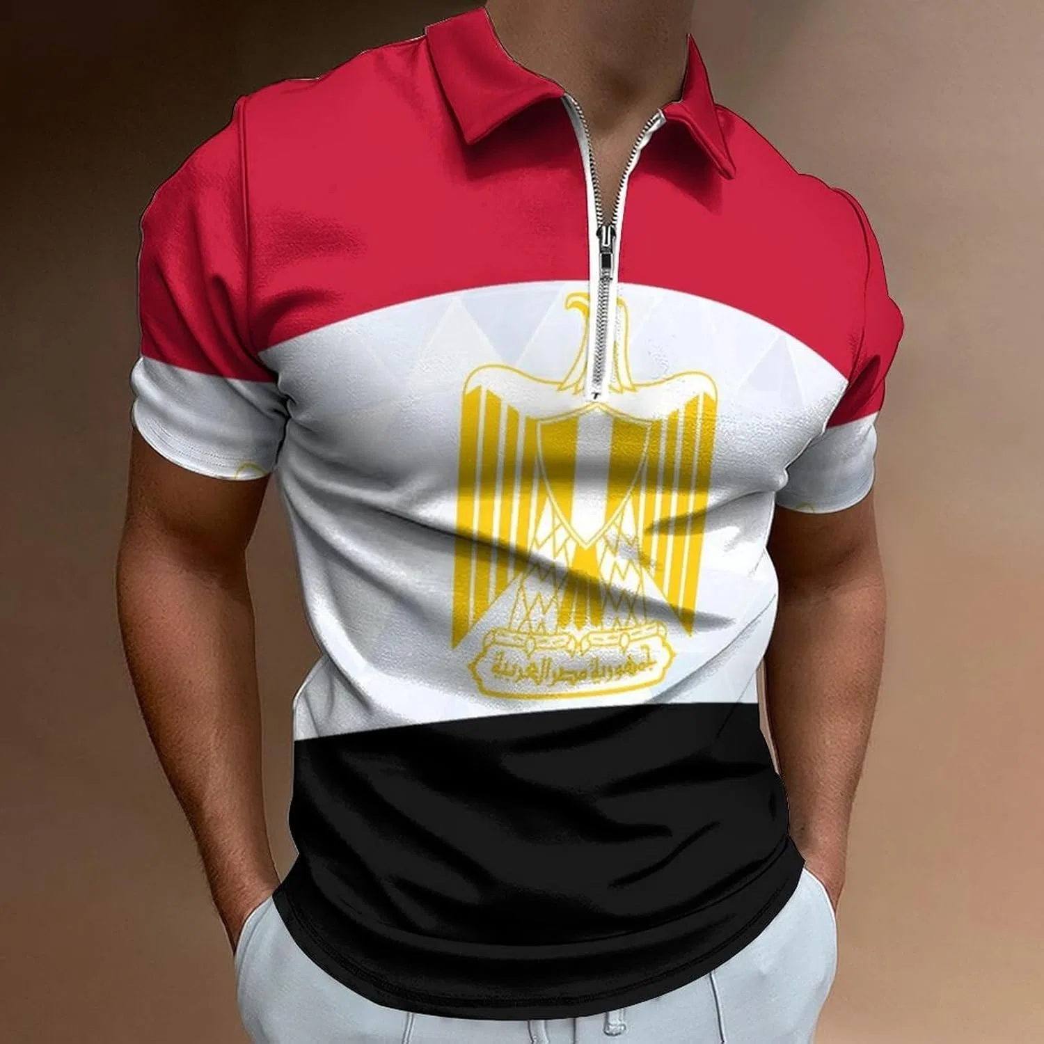 Мужская polo рубашка с коротким рукавом, полузастежка на молнии, бренд Generic, цвет Style — фото 2