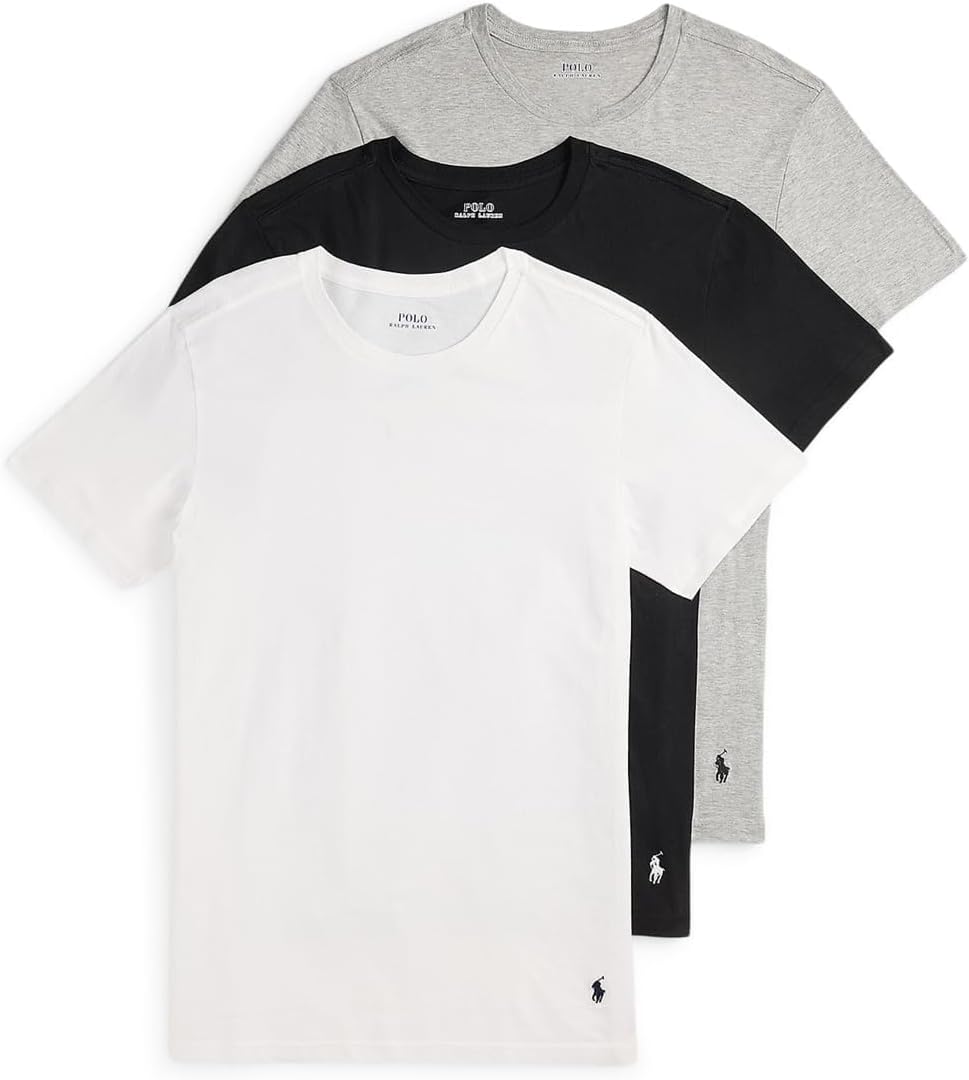 

Футболка Polo Ralph Lauren Mens Slim Fit Cotton Crew Undershirt 3-Pack, White/Polo Black/Andover Heather