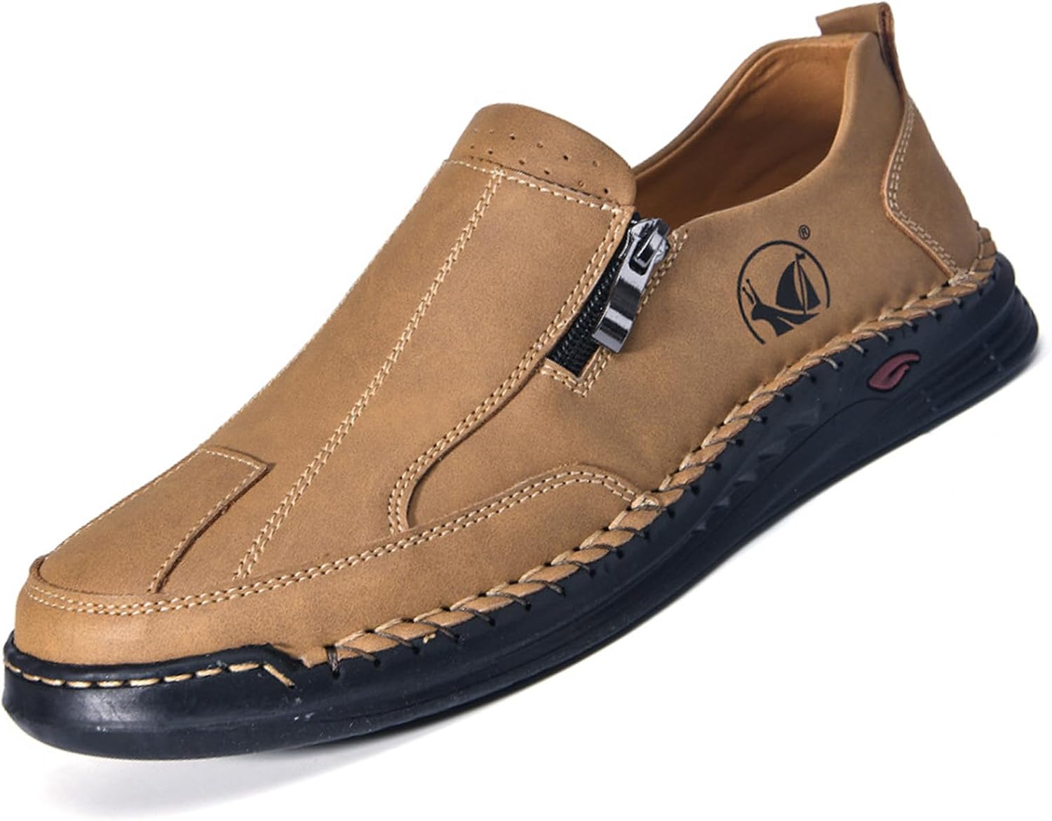 

Мужские повседневные кожаные лоферы без шнурков, легкие, ручной работы, мокасины, удобные для ходьбы, с боковой молнией, нескользящие, классические туфли Devileyeze, коричневый