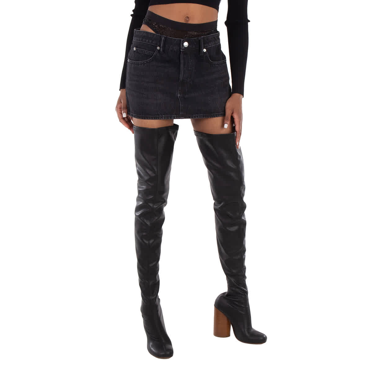 

Футболка T от Alexander Wang с кристаллами мини джинсовая юбка T By Alexander Wang, серый