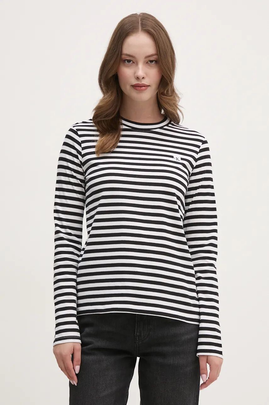 

Хлопковый топ с длинными рукавами Calvin Klein Jeans, черный