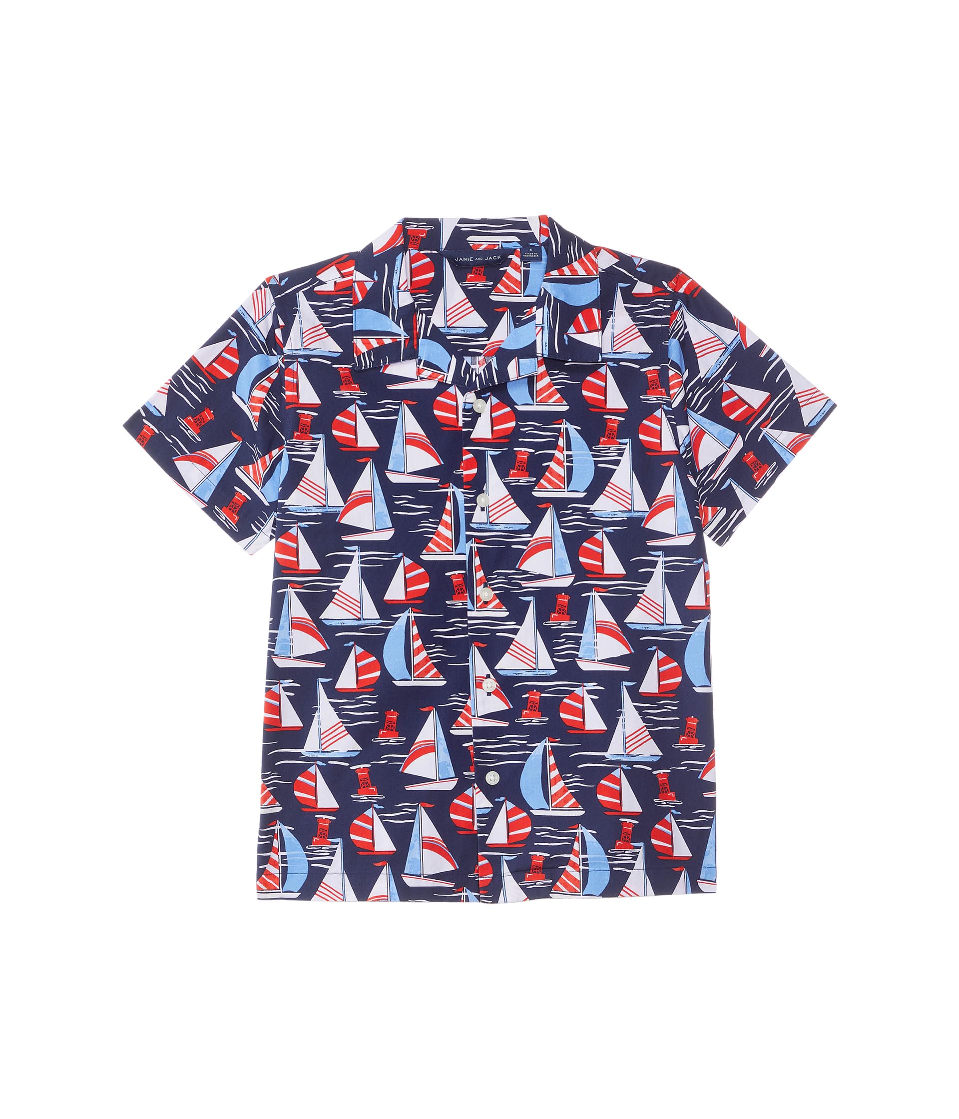 

Футболка Janie and Jack Poplin Sailboat Print Shirt, белый
