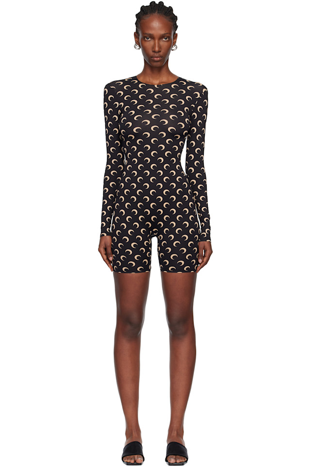 

Marine Serre Черный комбинезон-футболка из переработанной ткани с лунным рисунком