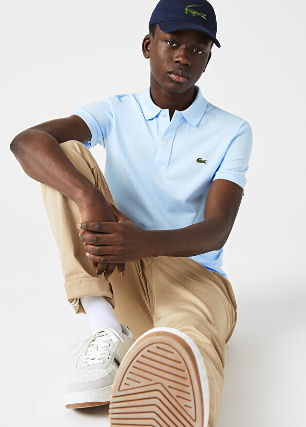Slim fit l.12.12 голубая мужская футболка-поло Lacoste — фото 3