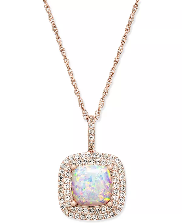 

Ожерелье с подвеской 18 дюймов из стерлингового серебра с покрытием из 14-каратного розового золота, выращенным в лаборатории опалом (1-3/8 карата) и белым сапфиром (1/3 карата) Macy'S, opal