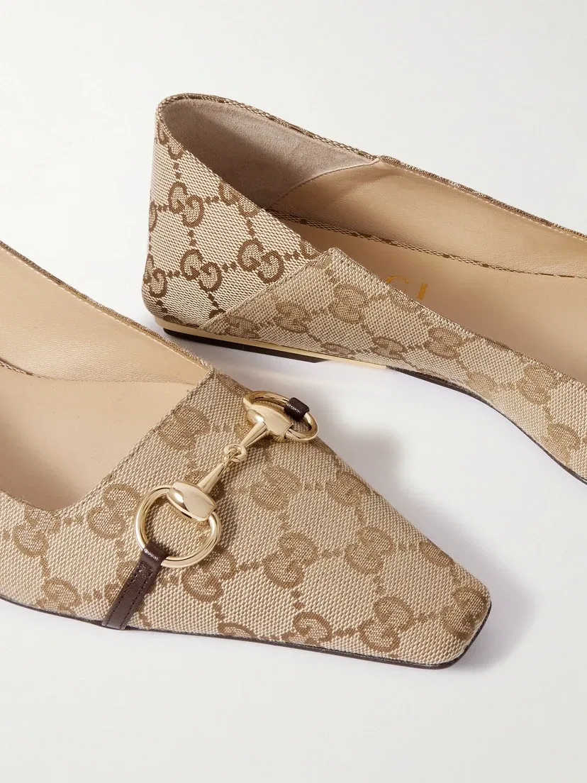 Балетки Vittoria из жаккардового полотна с деталями Horsebit и кожаной отделкой GUCCI, бежевый — фото 4