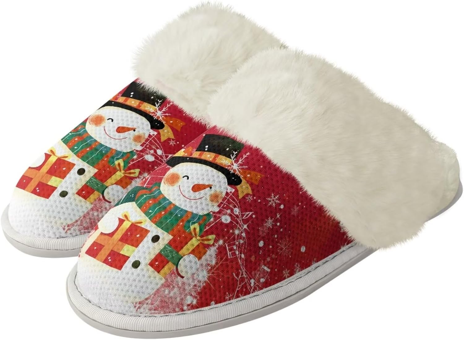 

Женские и мужские хлопковые тапочки, зимние мягкие пушистые тапочки, плюшевые тапочки, удобные теплые тапочки с меховой отделкой для дома Jiquruby, Christmas Snowman
