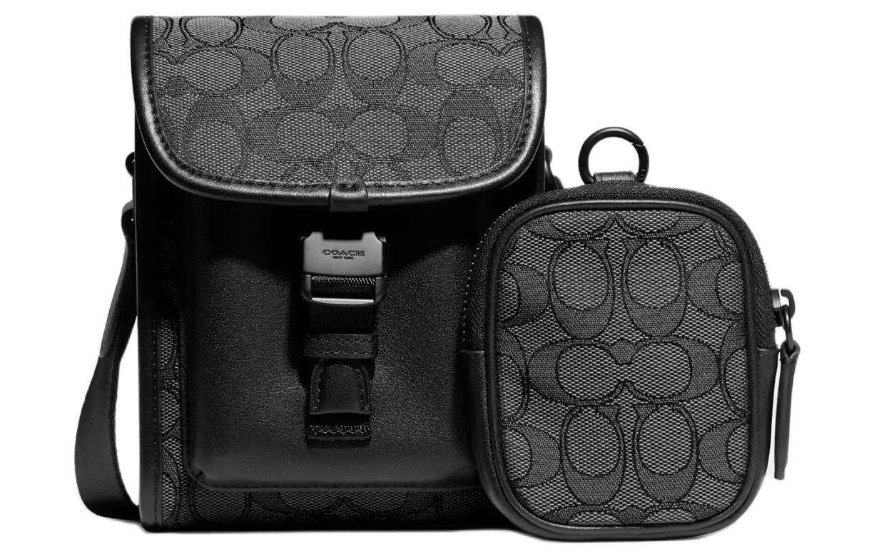 

Charter Fabric Кожаная Коровья Кожа Сумка Комбинированная Сумка для Хранения Плечевая Сумка Через Плечо Обычная Мужская Черная COACH