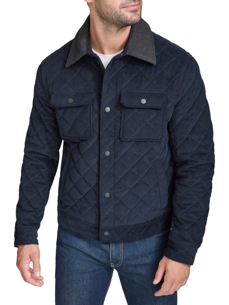 

Куртка дальнобойщика из вельвета с ромбовидной стеганой отделкой Cole Haan, темно-синий