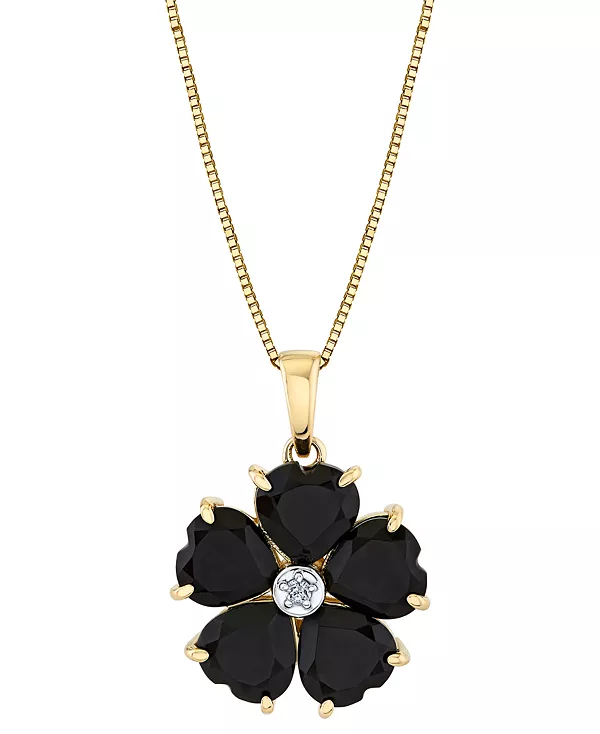

Ожерелье с подвеской в виде цветка с сердцем из оникса (6 мм) и бриллиантами, 18 дюймов, из 10-каратного желтого золота Macy'S, gold