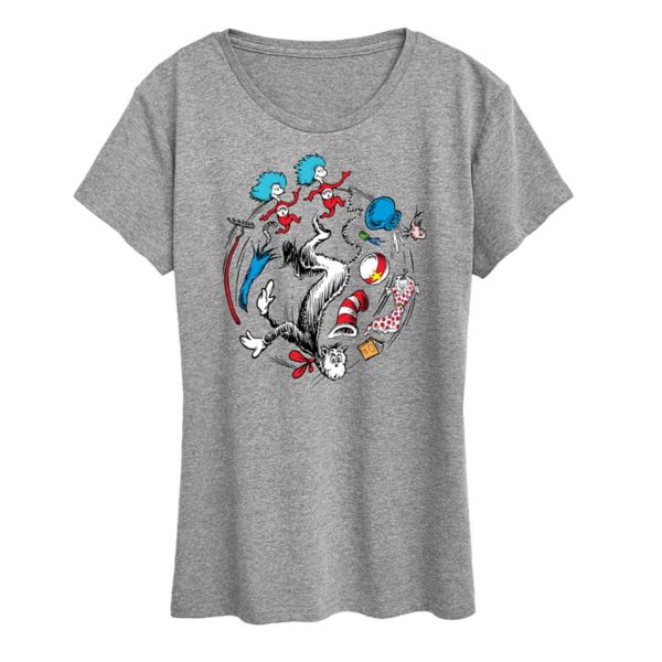 

Женская футболка с рисунком кота в шляпе Доктора Сьюза Licensed Character, серый