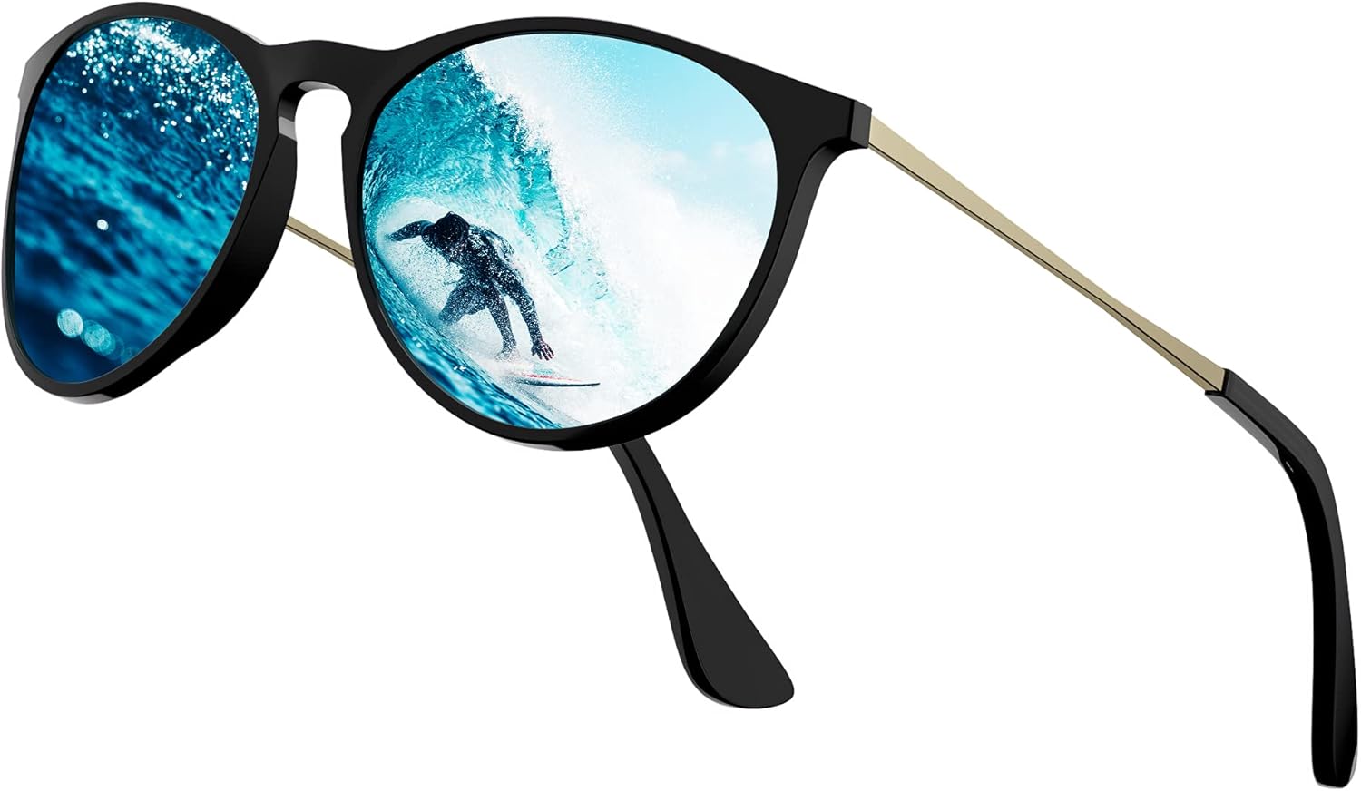 

Винтажные круглые солнцезащитные очки для женщин и мужчин, классический ретро-стиль, с зеркальными линзами, дизайнерский дизайн, высококачественные нейлоновые линзы VF7102 VOFO VISION, 06 Black/Blue Mirrored