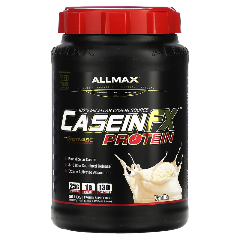 

ALLMAX, CaseinFX, 100%-ный казеиновый мицеллярный протеин, ваниль, 907 г