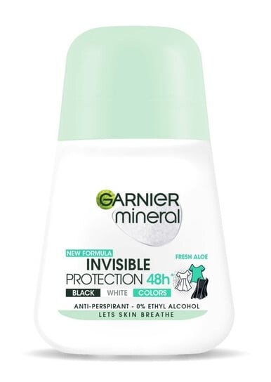 

Минеральная невидимая защита, шариковый дезодорант 48 часов Fresh Aloe Black White Colors, 50 мл Garnier