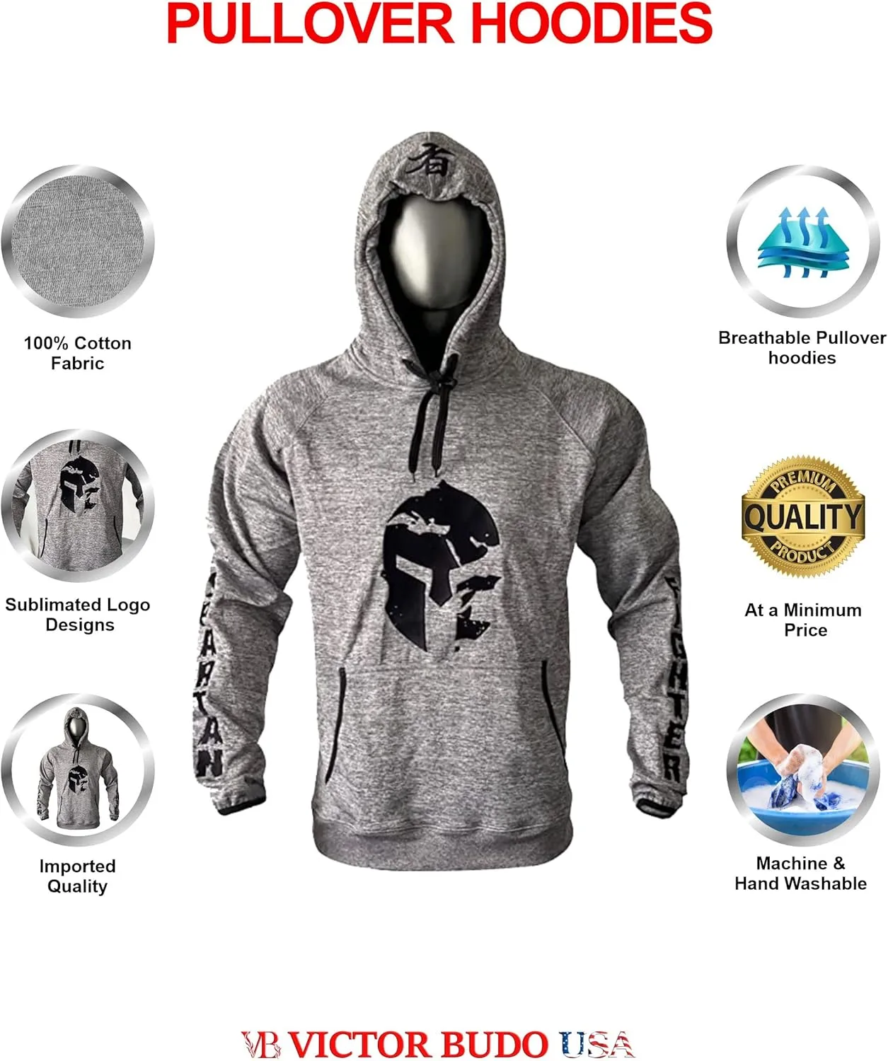 

Толстовка с капюшоном Spartan Fighter, цвет grey Victorbudo USA