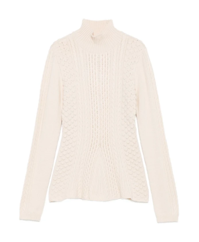 

Бежевый свитер крупной вязки с высоким воротником-стойкой Twinset, бежевый