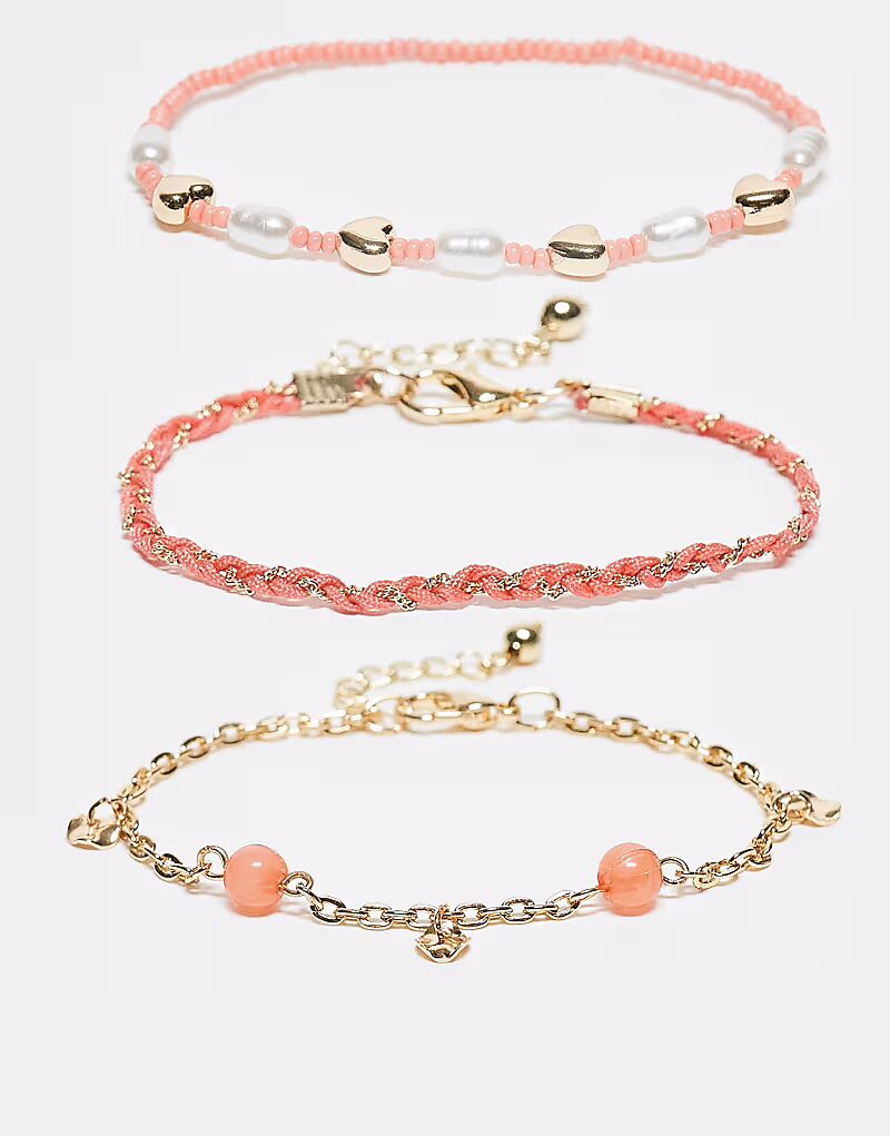 

Набор браслетов из бусин в коралловых и золотых тонах Asos Design