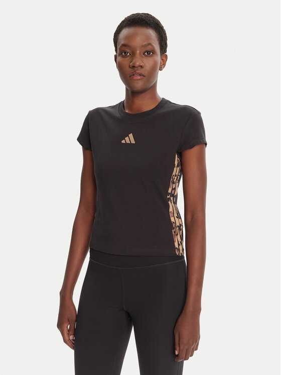 

Футболка slim fit Animal Print 3-Stripes JM1856 Adidas, бежевый